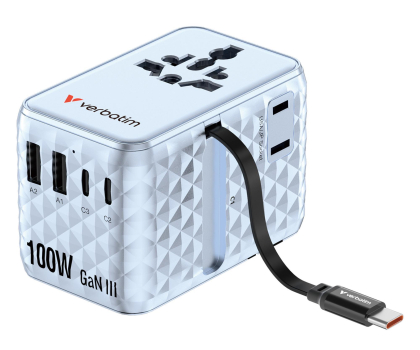 Ładowarka i akumulator Verbatim Charge 'n' Travel 100W Adapter with retractable cable blue